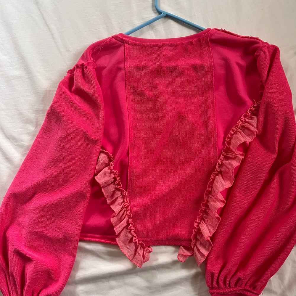 POL Fuchsia Button-Front Ruffle Top - Picture 3 of 3